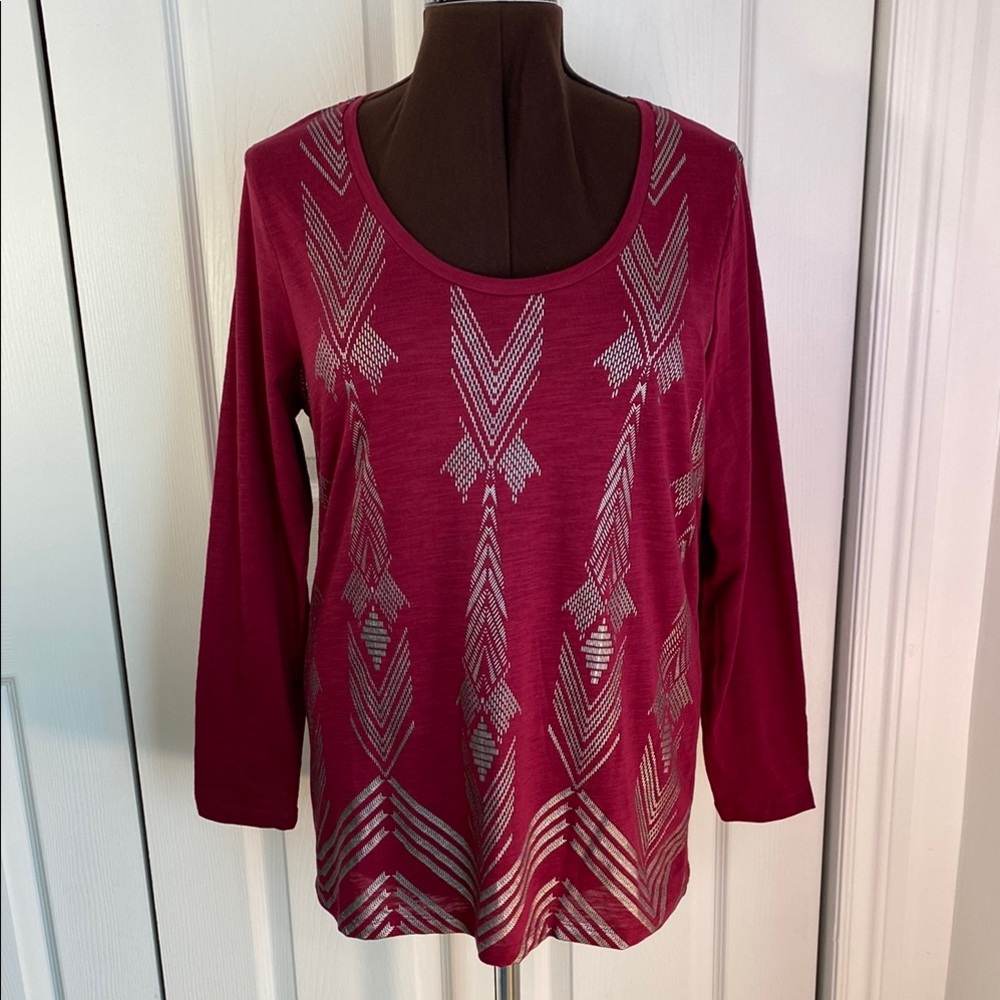 2 for $25 - Addition Elle Ruby Red Graphic Long Sleeve Blouse 1X Plus 14 - 16 XL